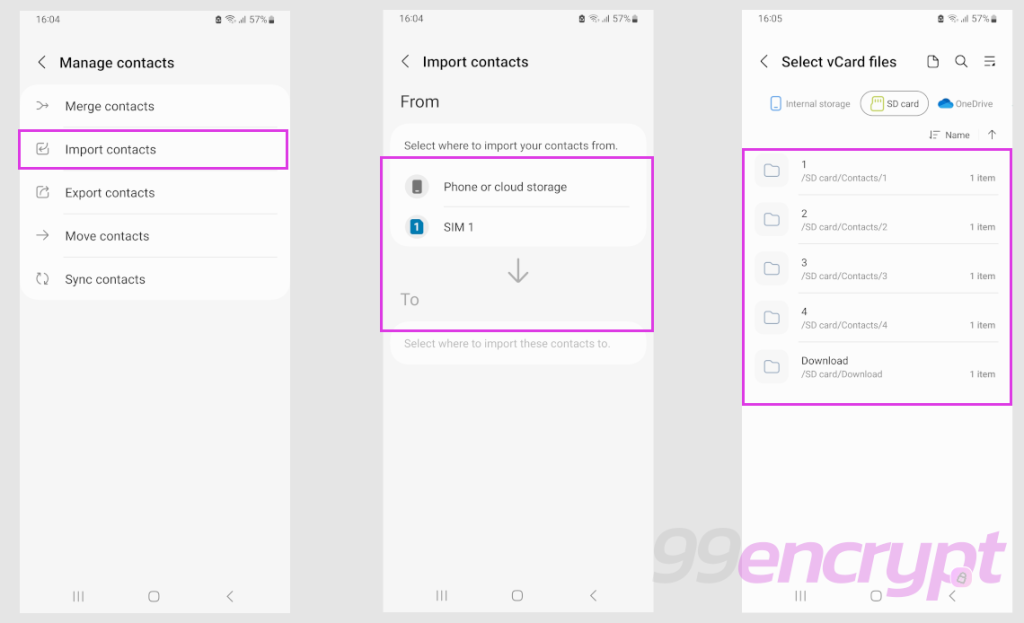Import contacts on Android phone