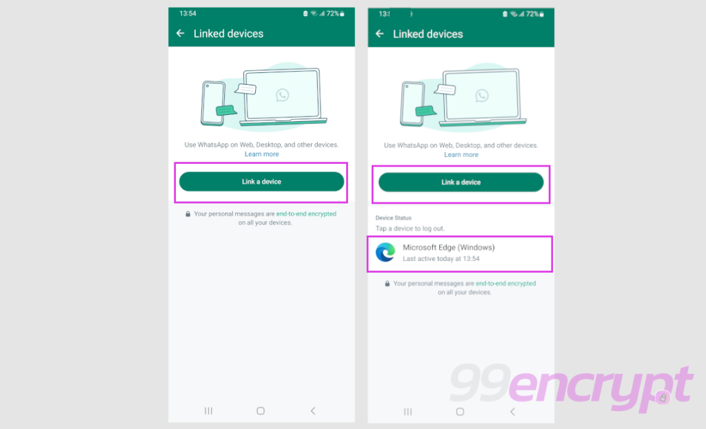 If the account is not connected properly, you can re-connect while tapping on "Link a device" with a QR code